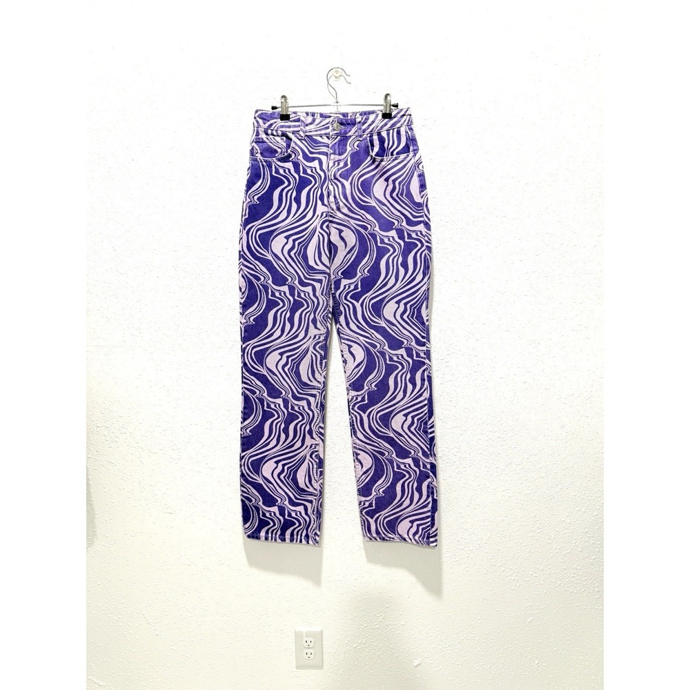 ZARA Straight Leg Jeans Womens Size 6 Purple Swirl Marble Denim Pants‎